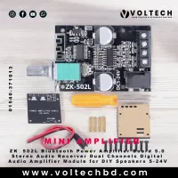 ZK‑502L Bluetooth Power Amplifier Board 5.0 Stereo Audio Receiver Dual Channels Digital Audio Amplifier Module for DIY Speakers 5-24V
